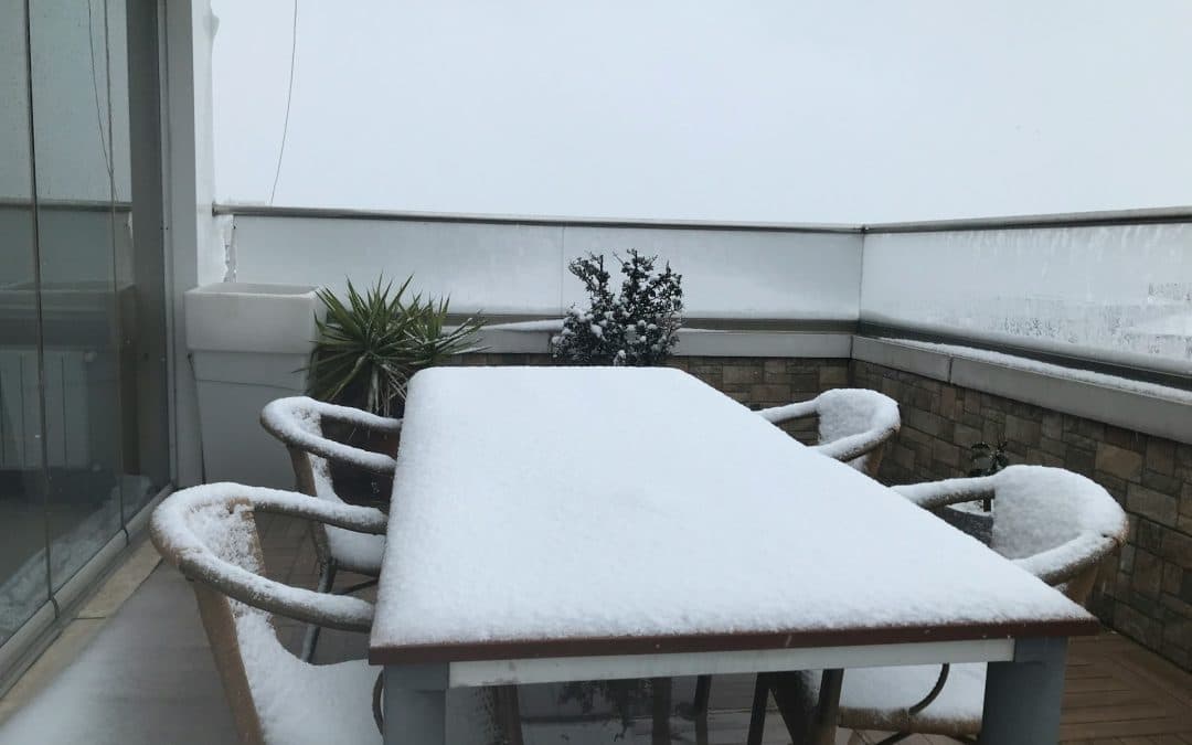 snow on patio