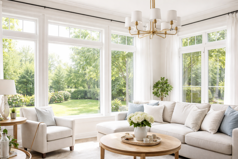 Energy efficient living room windows installed in Fort Worth and East Tawakoni Texas